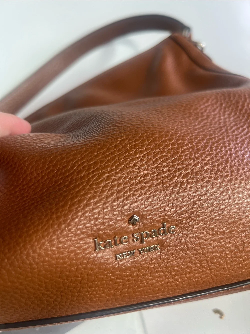 Kate Spade Genuine Pebbled Leather Hobo Shoulder Bag Cognac Brown